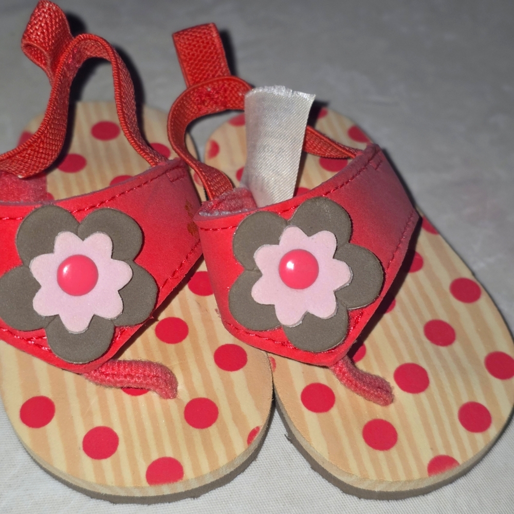 Carter's Red and Brown Sandals with Flower Accents